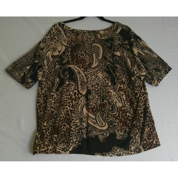 Nygard Womens 2X Animal Print Paisley Short‎ Sleeve Sweater Top Preppy Career - Picture 2 of 8